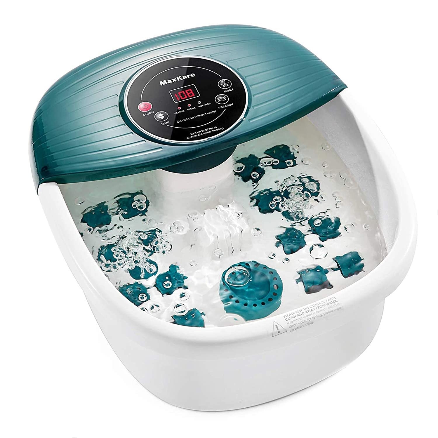 plastic foot spa filled with bubbling water