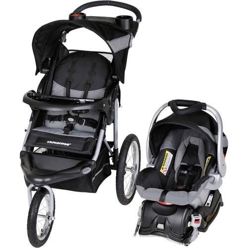 black jogger stroller and car seat from baby trend