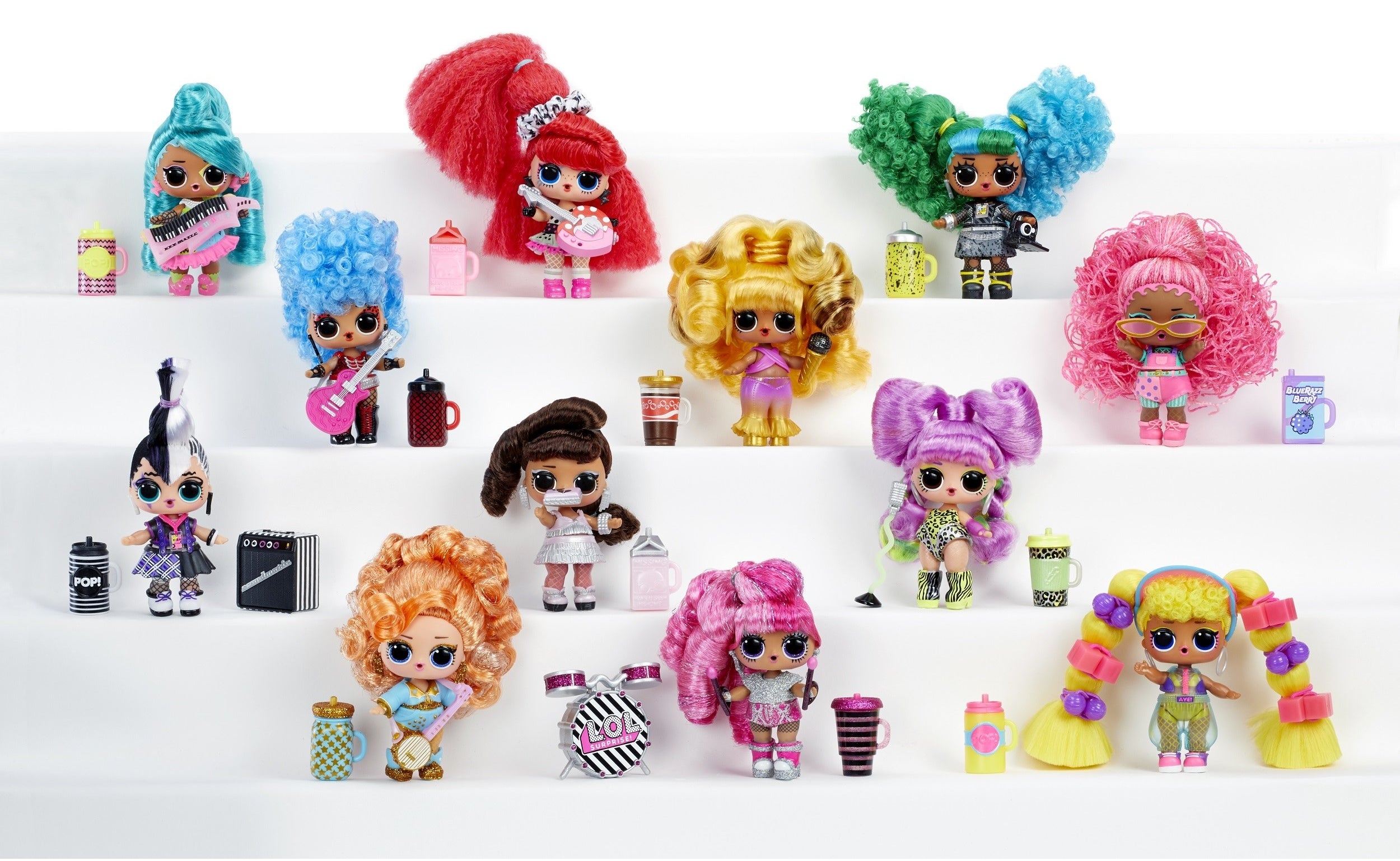 12 LOL surprise dolls with colorful hair
