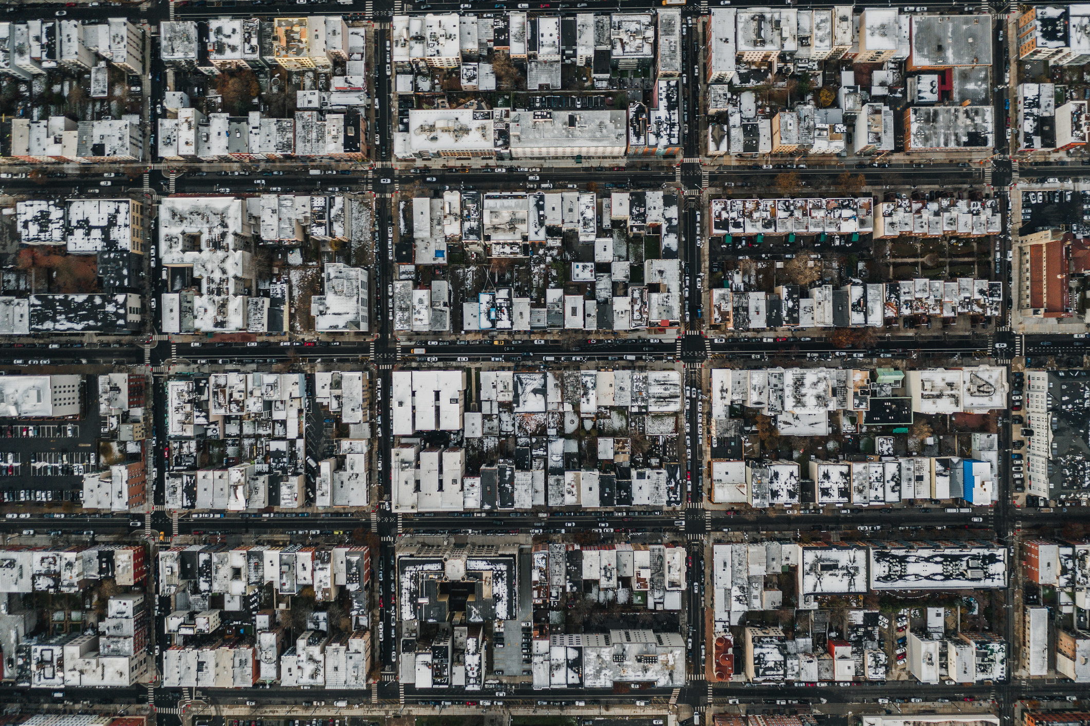 Overhead view of several Hoboken city blocks