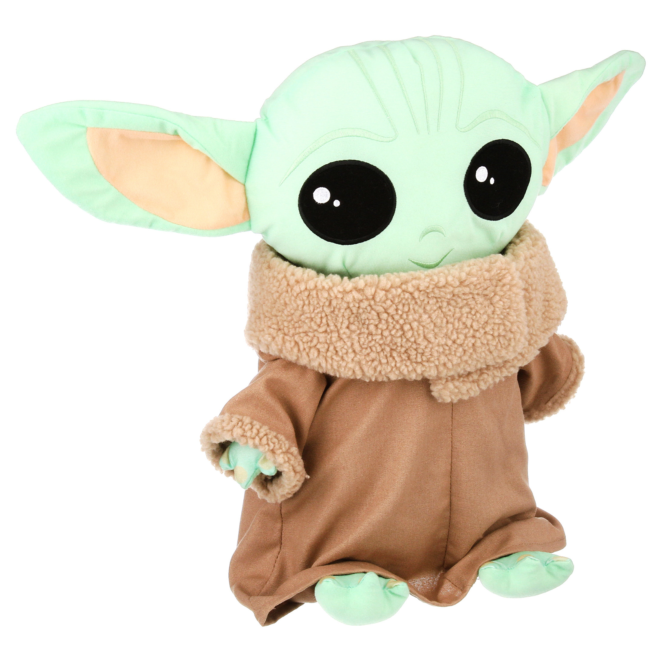 baby yoda pillow buddy with signature outfit on