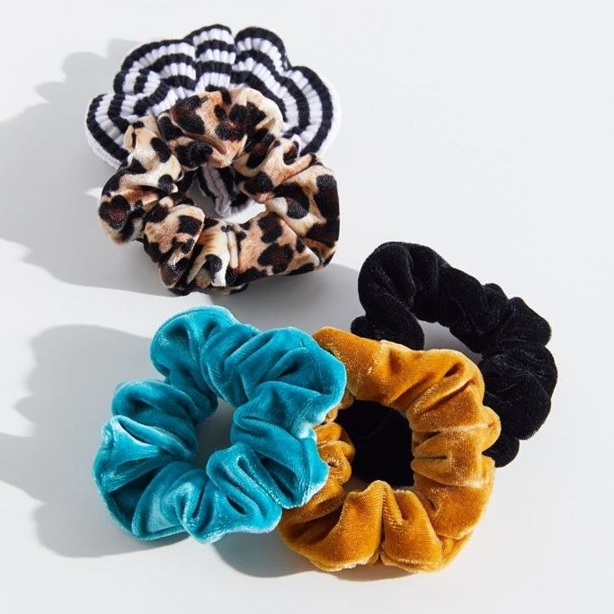 a set of velvet scrunchies 
