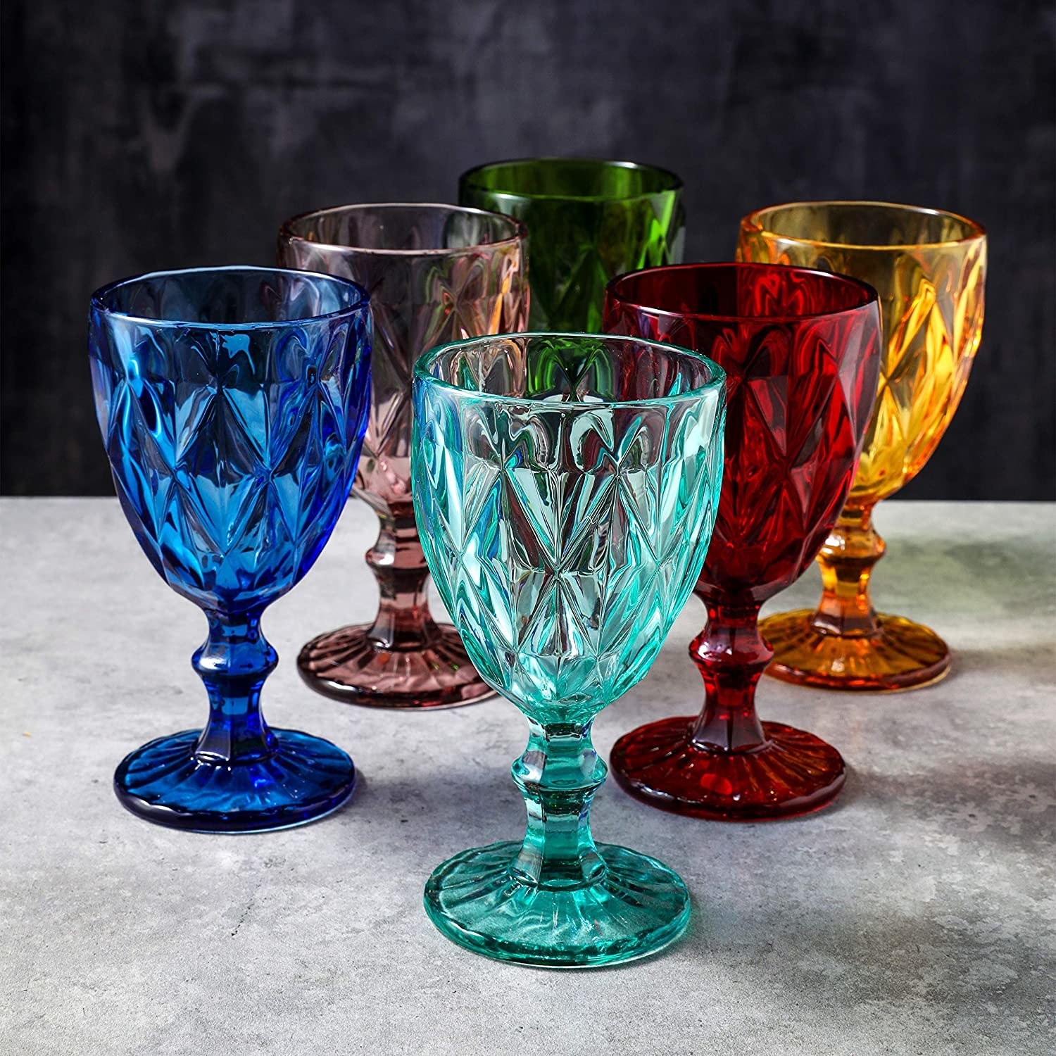 the six Colored Glass Drinkware