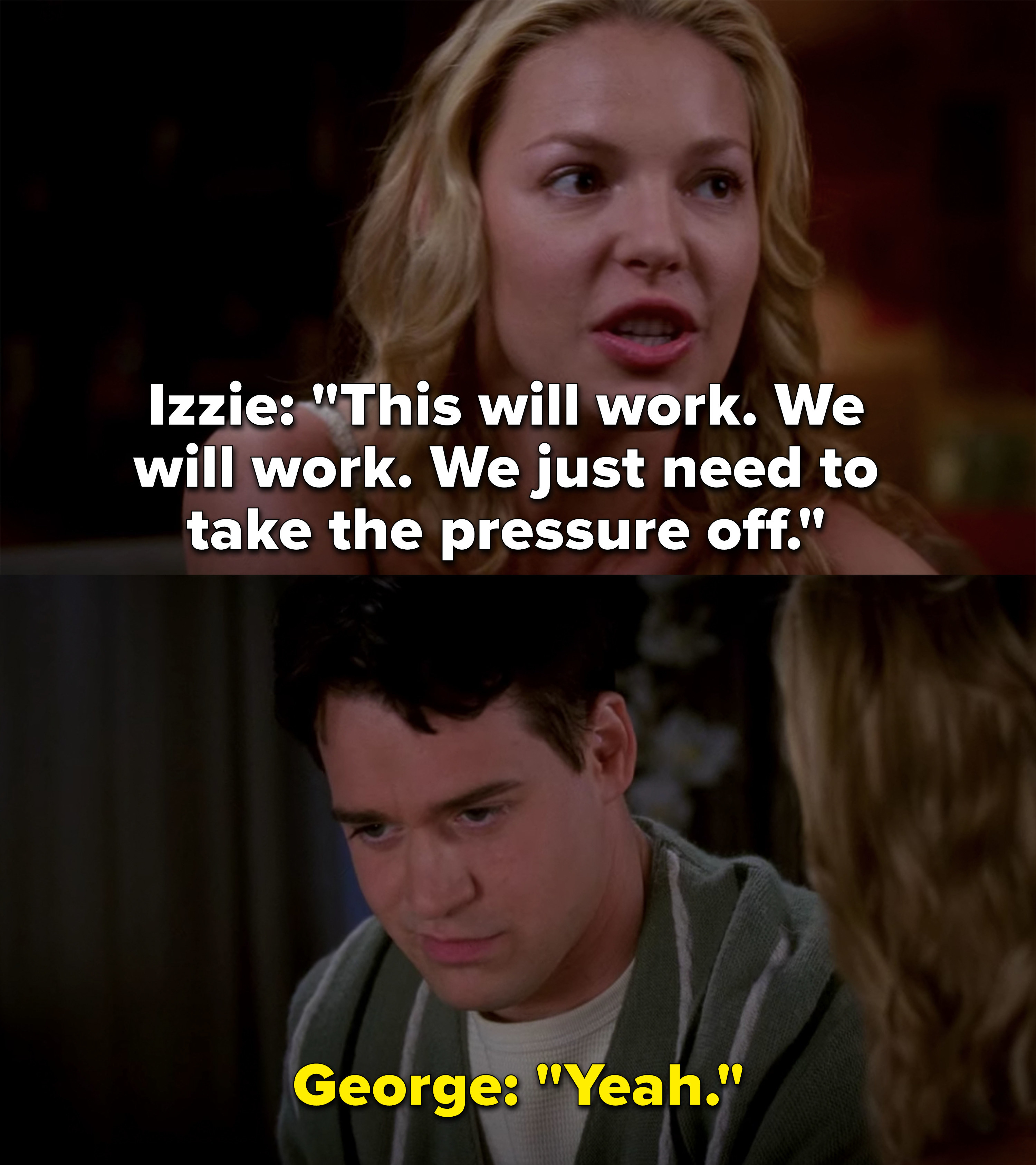 Izzie says their relationship will work, they just need to take the pressure off
