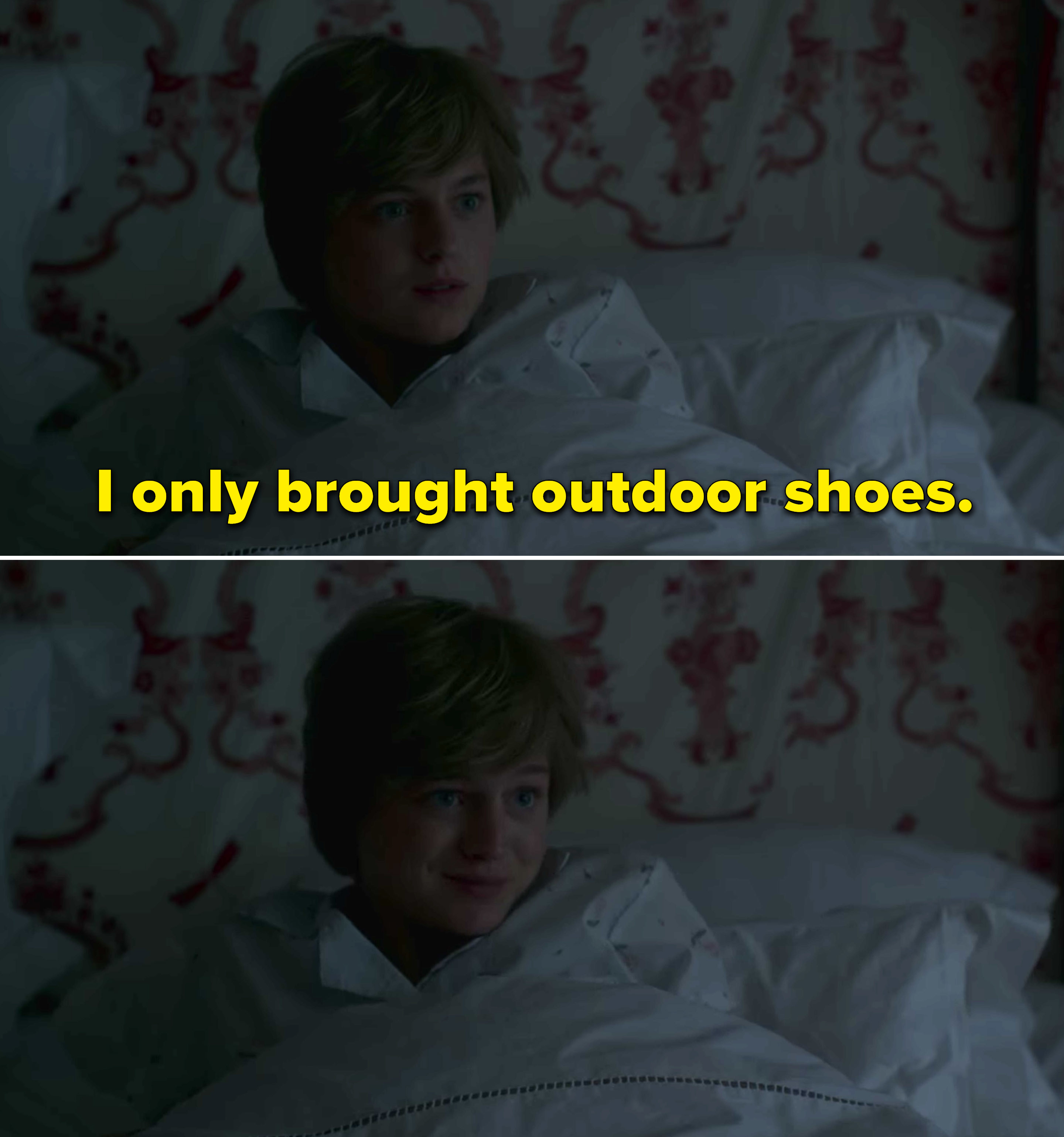 Diana saying, &quot;I only brought outdoor shoes&quot;