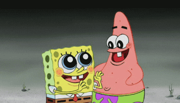 a gif of spongebob and patrick excited