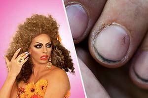 Drag Queen Alyssa Edwards staring in disgust at someone's dirty nails