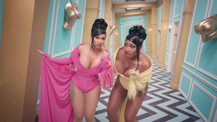 Cardi B and Megan Thee Stallion in the music video WAP