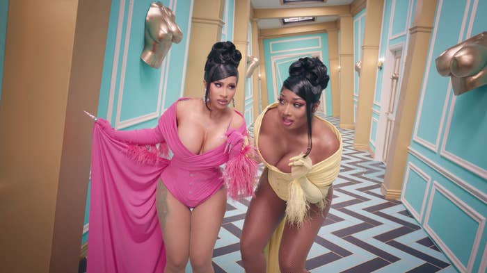 Cardi B and Megan Thee Stallion in the music video WAP