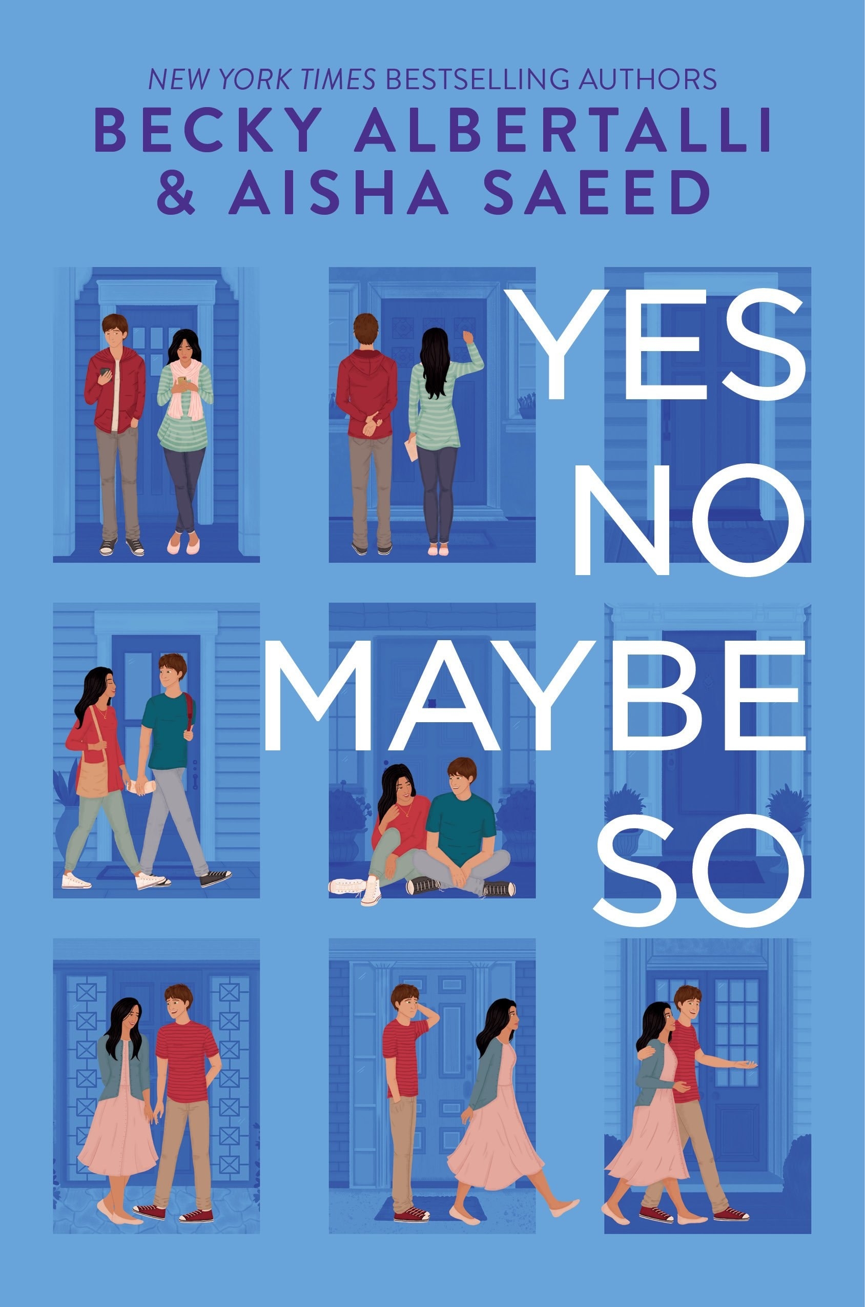 Cover of &quot;Yes No Maybe So&quot; by Becky Albertalli &amp;amp; Aisha Saeed featuring an illustration series of a girl and a boy