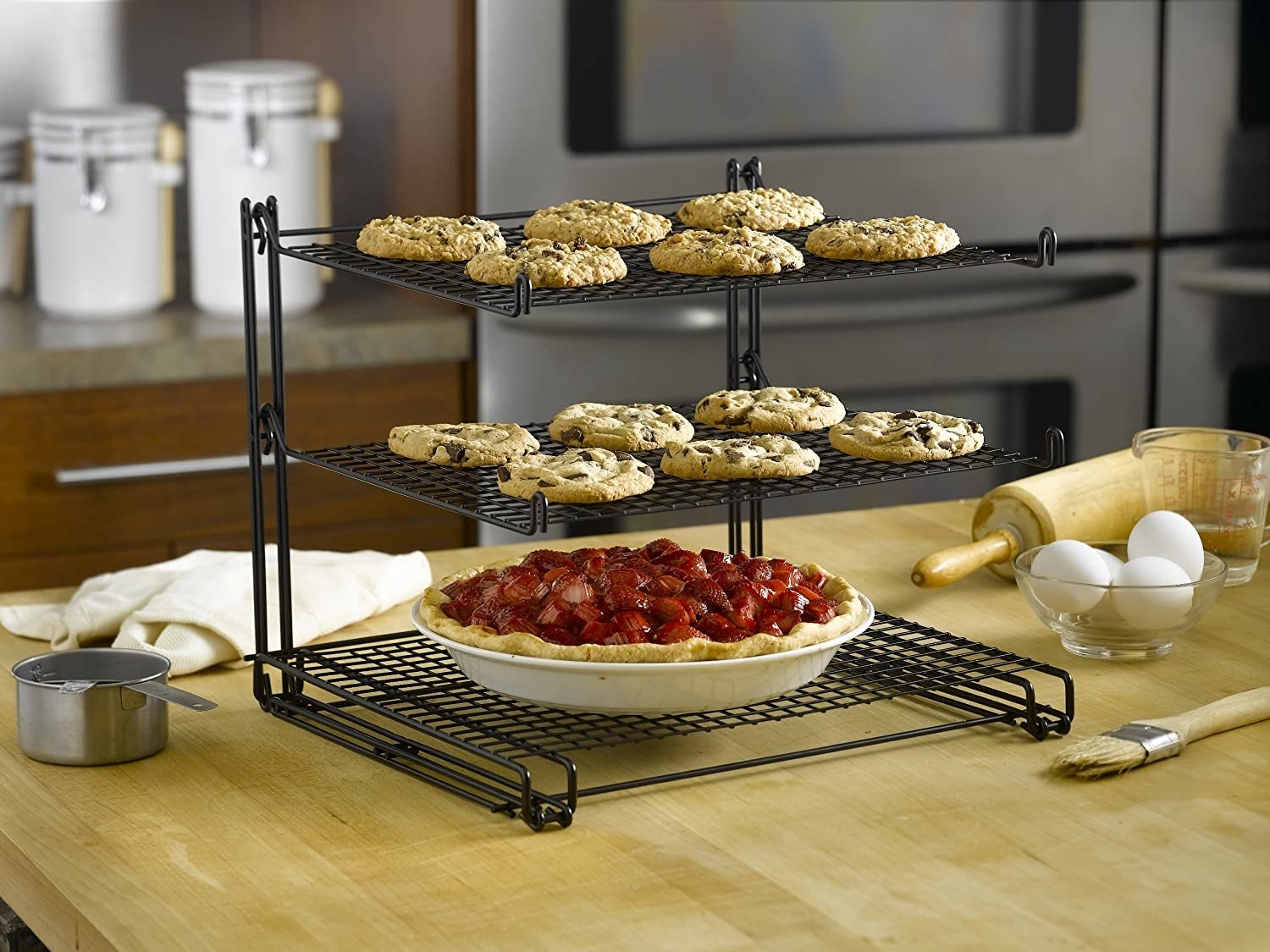 the black three tiered wire rack