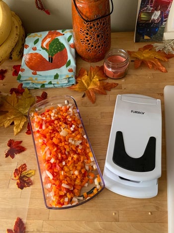 neatly diced carrots created wit the same veggie chopper