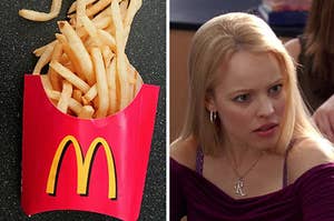 McDonald's fries on the left and Regina George on the right