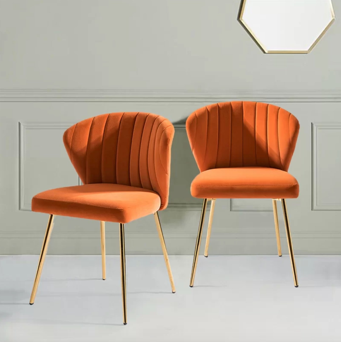 The set of side chairs in orange