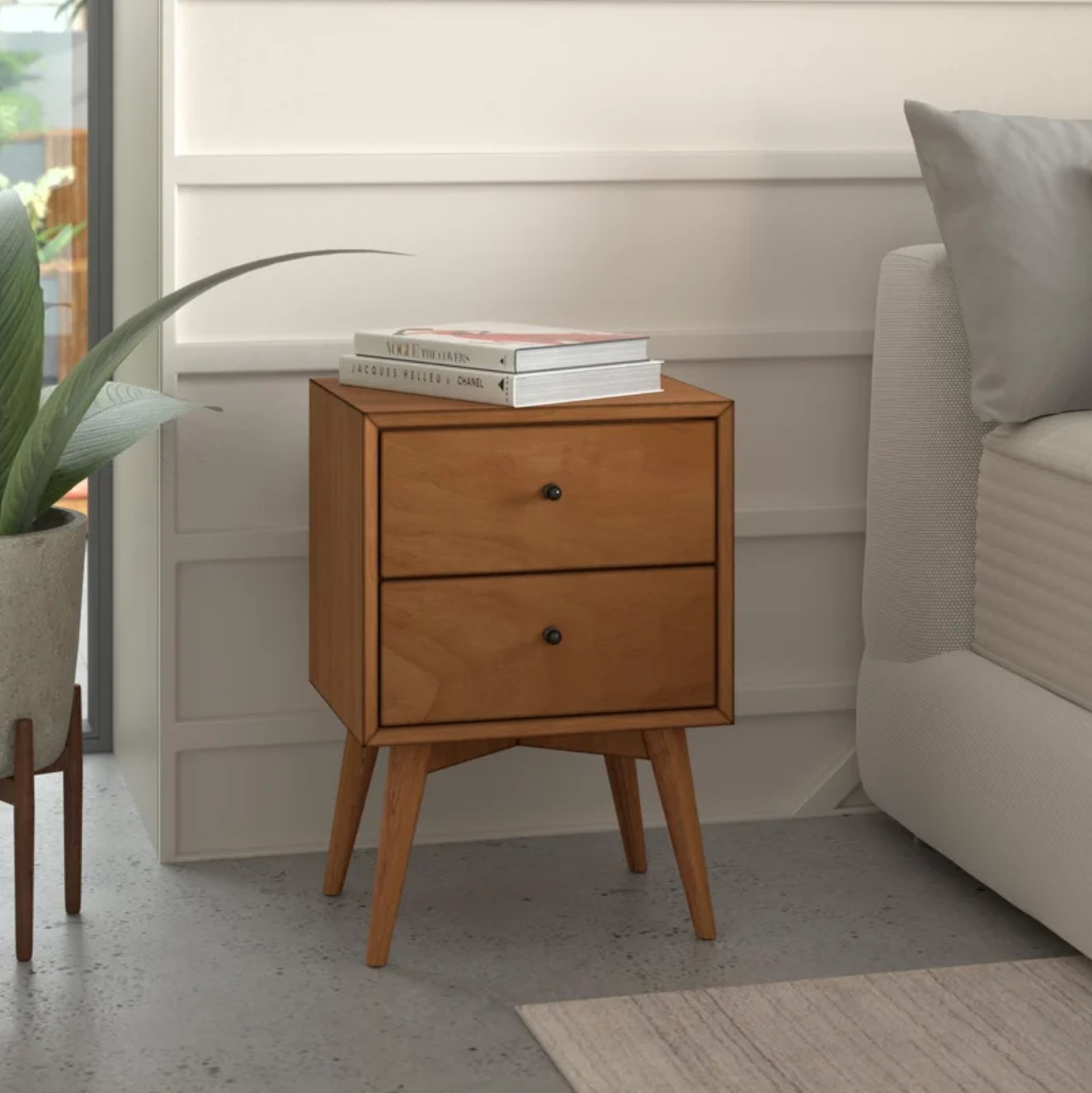 The two drawer nightstand in acorn wood