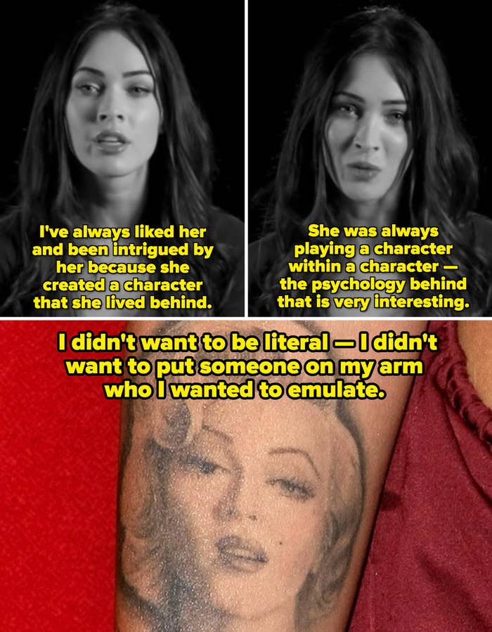Megan Fox describing how she finds Marilyn Monroe&#x27;s persona intriguing; a picture of Megan Fox&#x27;s Marilyn Monroe tattoo on her inner right arm