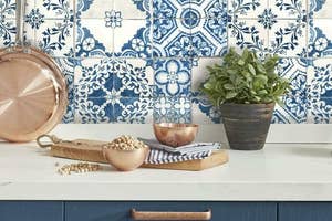 The blue and white Mediterranean-style tiles