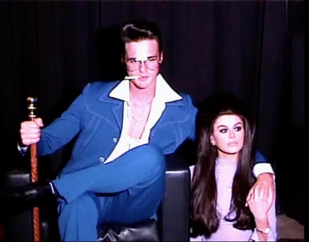 Jacob Elordi and Kaia Gerber dressed as Elvia and Priscilla Presley