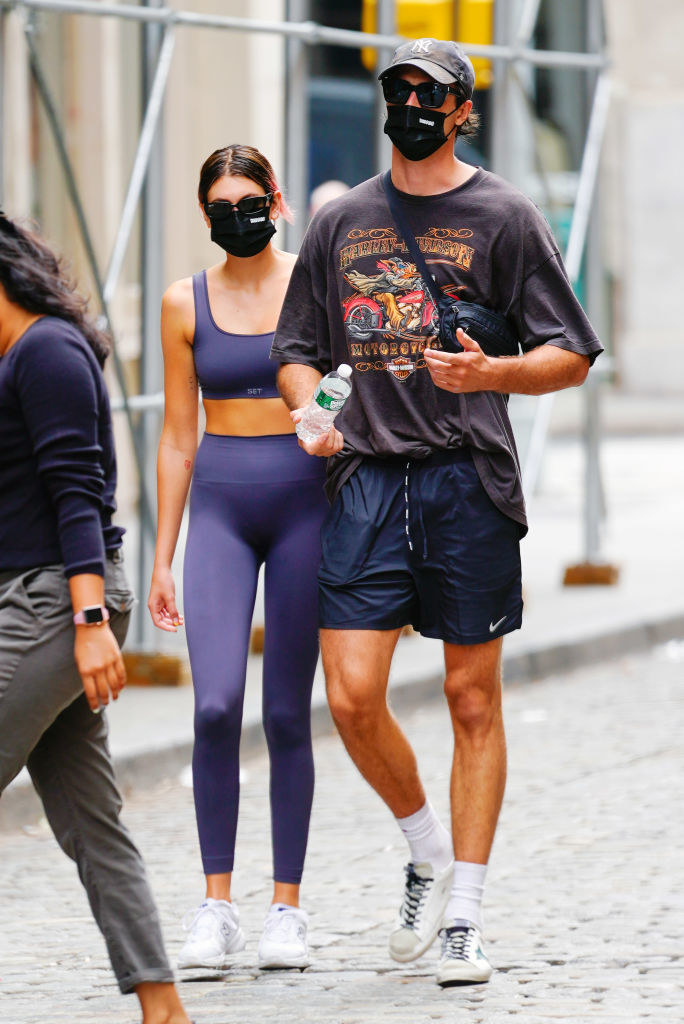 Kaia Gerber and Jacob Elordi come back from the gym on September 09, 2020 in New York City