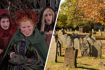 Sanderson Sisters from Hocus Pocus and a Salem graveyard