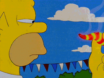 Gif of of a spicy pepper igniting Homer Simpson&#x27;s tongue