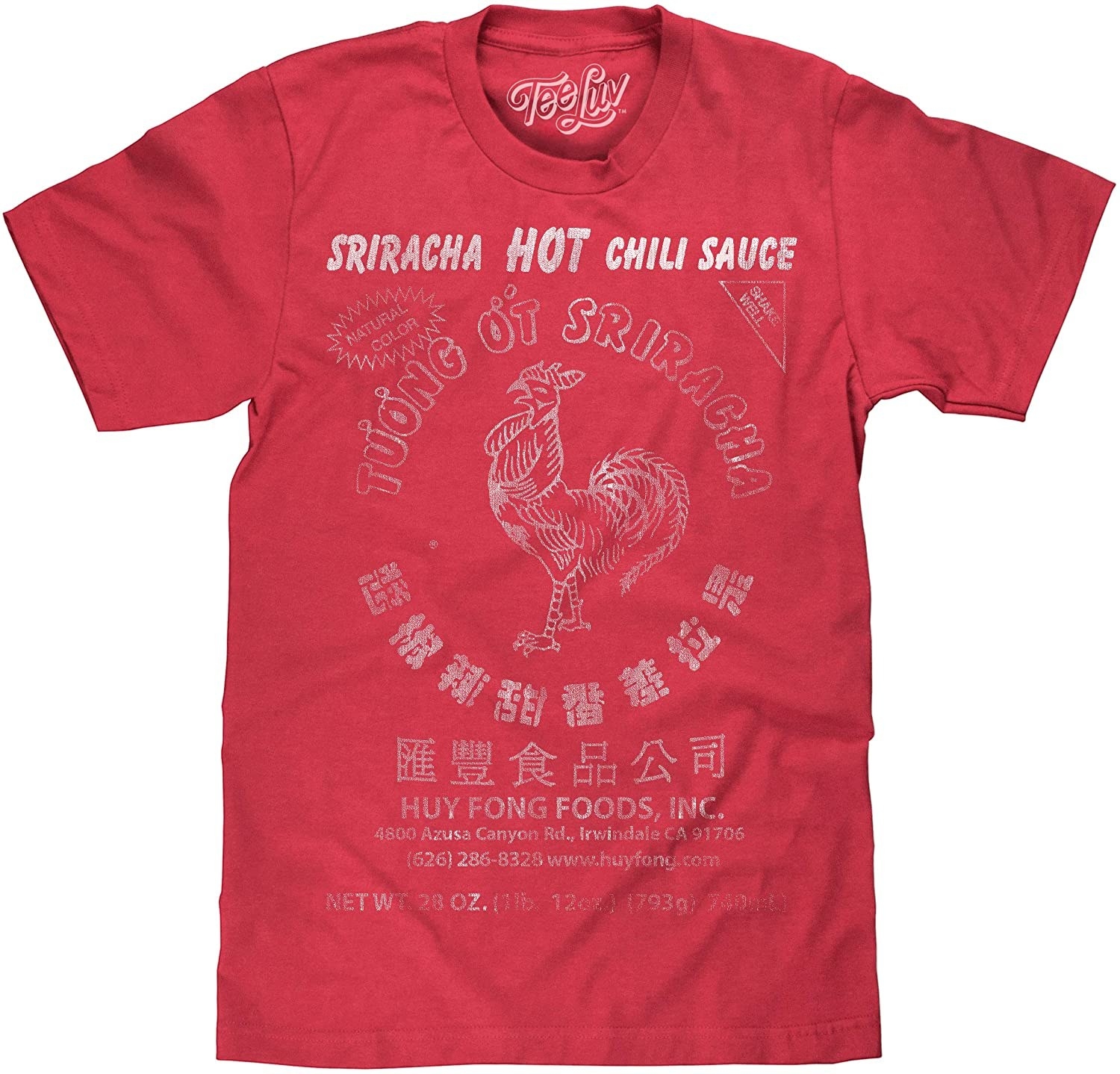 A red t-shirt with the Sriracha hot chili sauce logo