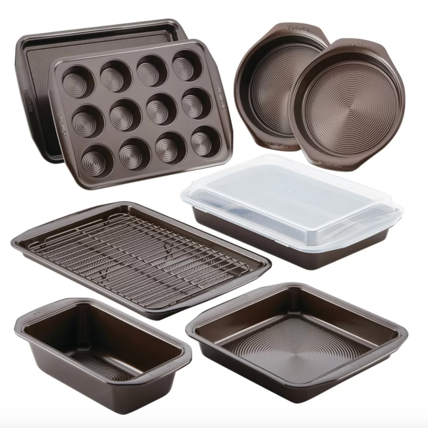 The ten-piece baking set with a muffin tray, loaf pan, and much more