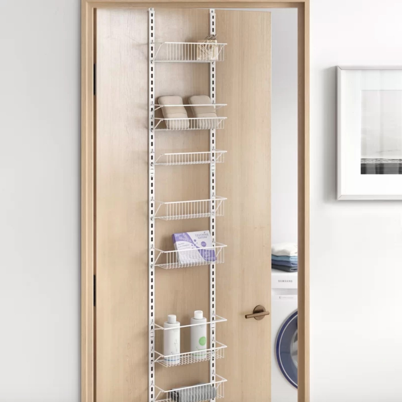 The cabinet door organizer in white