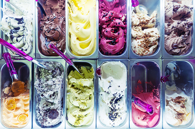 A variety of gelatos in a shop