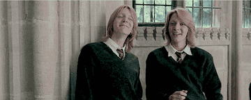 GIF of the Weasley twins being jovial