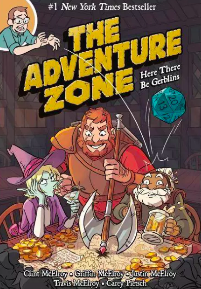 Illustrated cover with an elf, elderly man, and large hunter playing a board game 