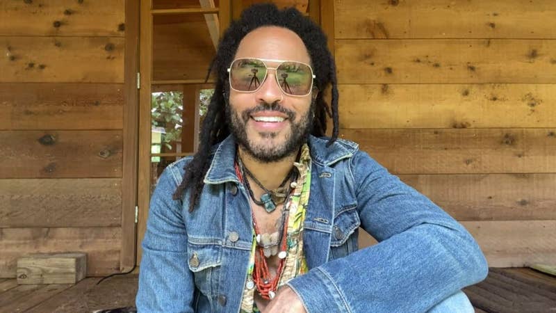 Lenny Kravitz posing in a jean jacket at his house while on &quot;Watch What Happens Live with Andy Cohen&quot;