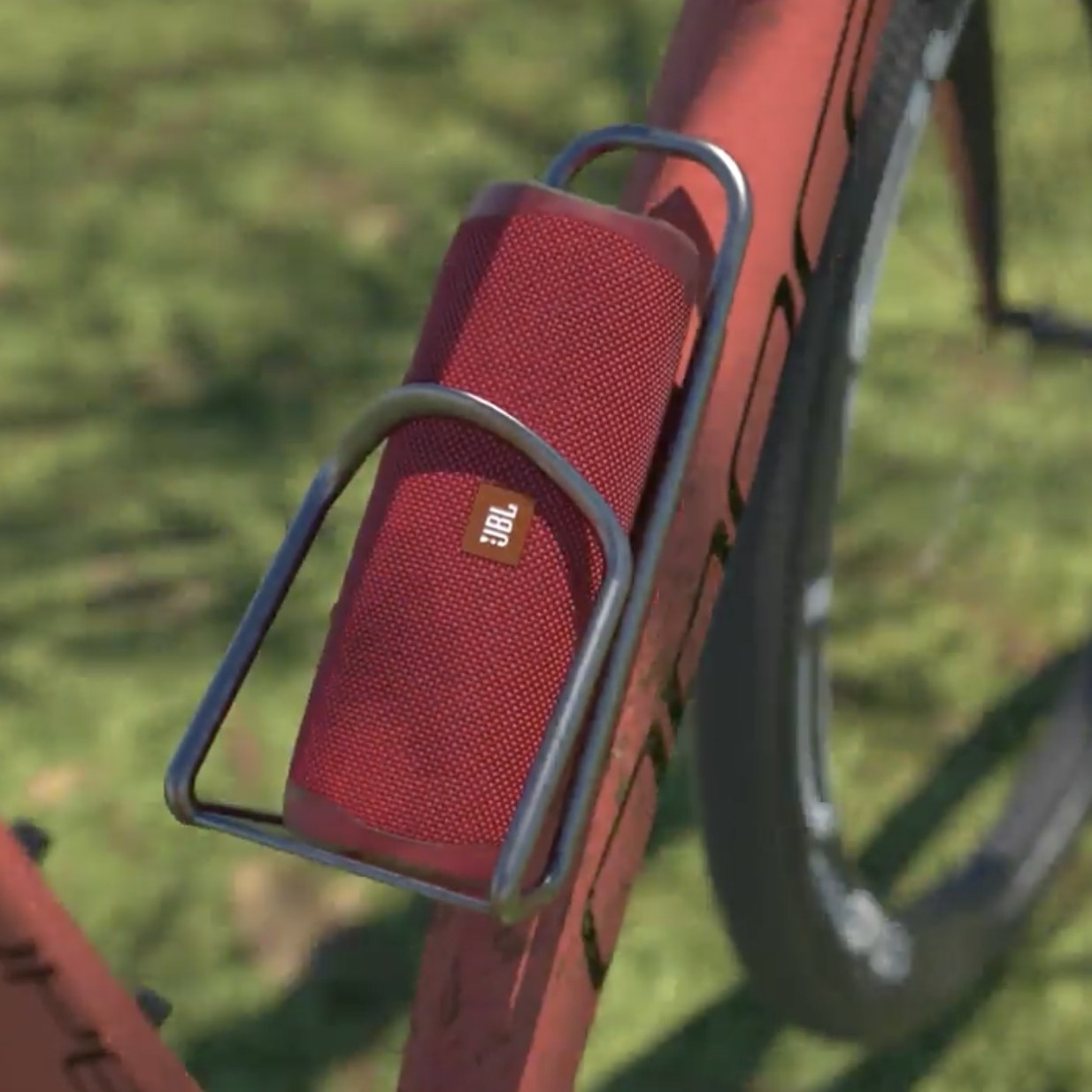 The red speaker on a bike