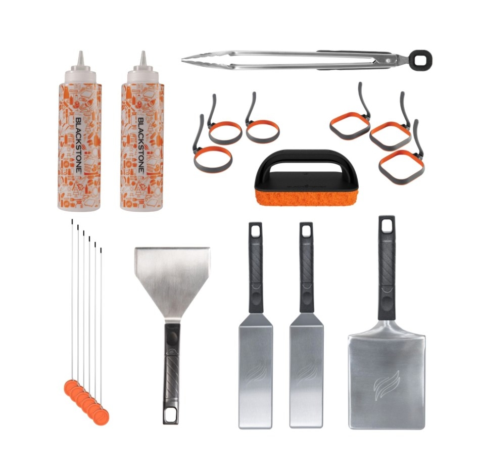 The 20-piece griddle accessory kit with tongs, spatulas, and more
