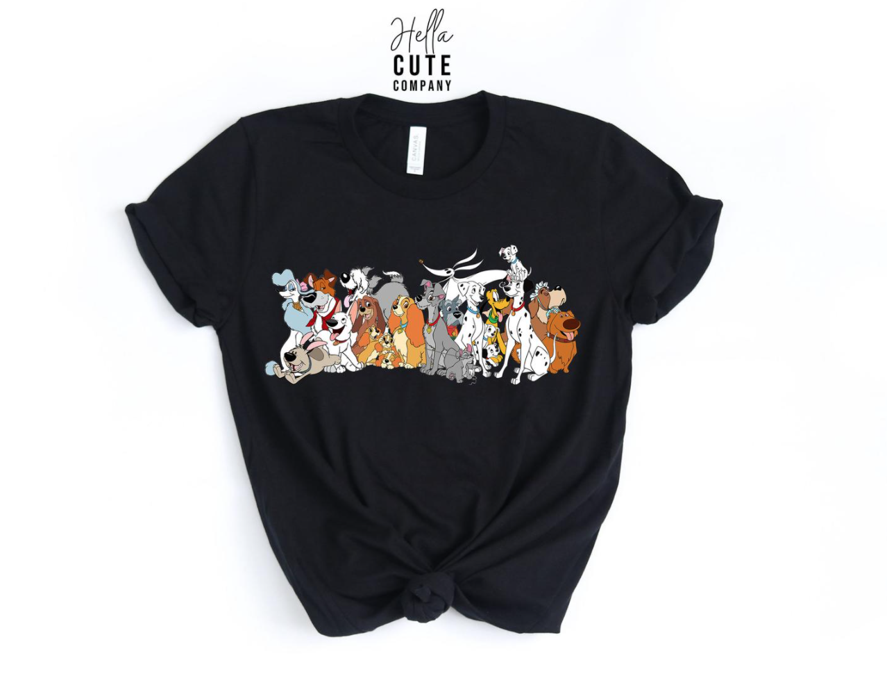 a black tee with every disney dog on it