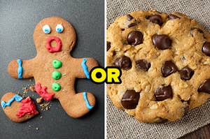 Broken gingerbread man or a chocolate chip cookie