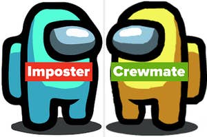 cyan is an imposter, yellow is a crewmate