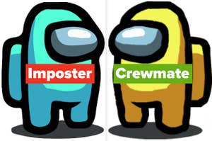 cyan is an imposter, yellow is a crewmate