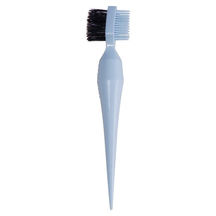 The styler tool, showing the comb, bristles, and pointed top in blue