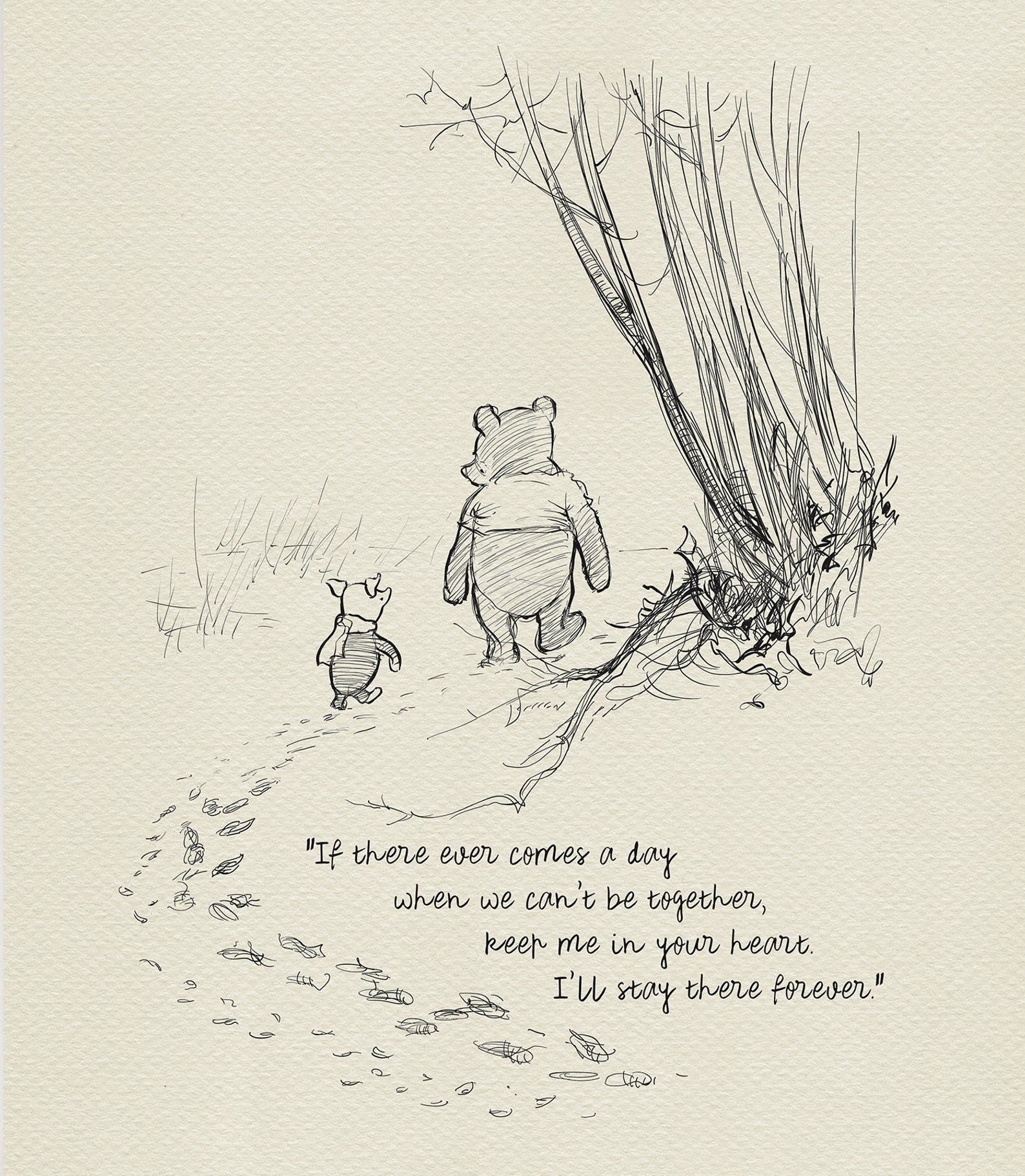 the print, which shows Pooh and Piglet walking in the woods