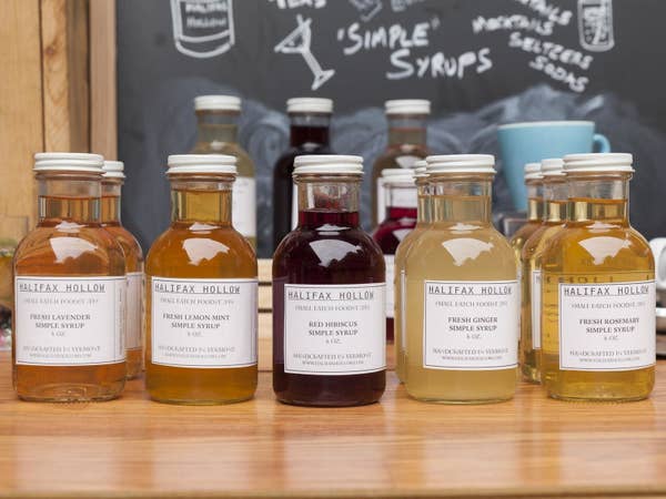 different flavors of the simple syrup lined up