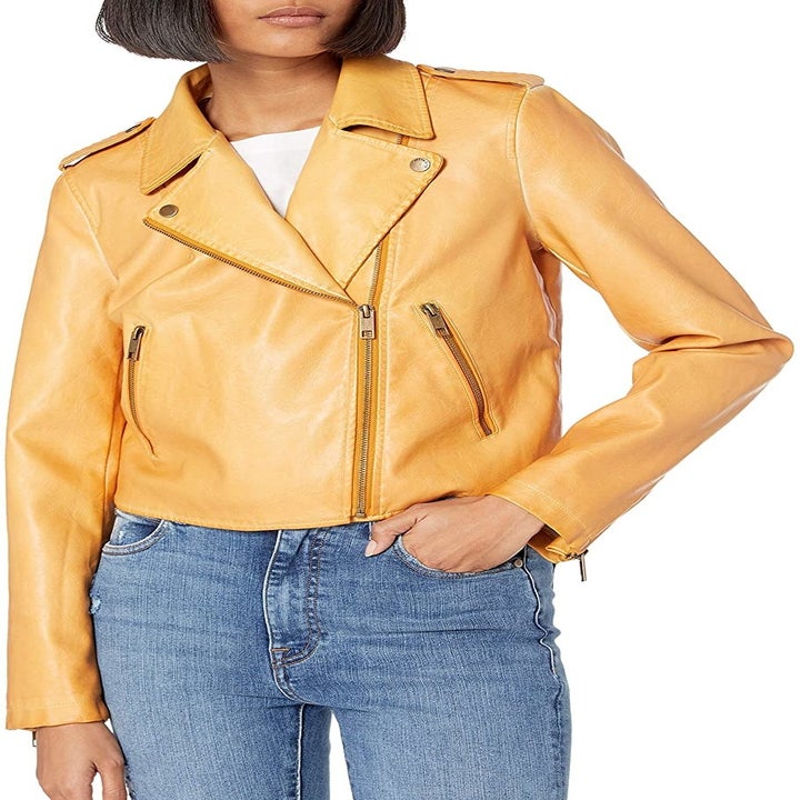 A model wearing the jacket in yellow