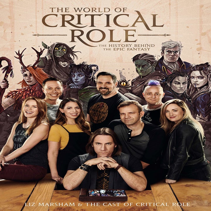 the cast on the cover of the book in front of their illustrated characters
