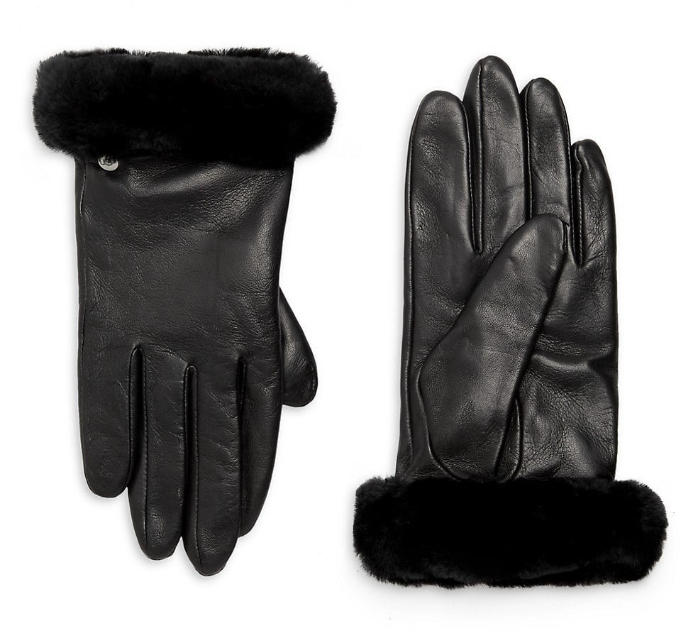 The black gloves with furry trim on the wrists