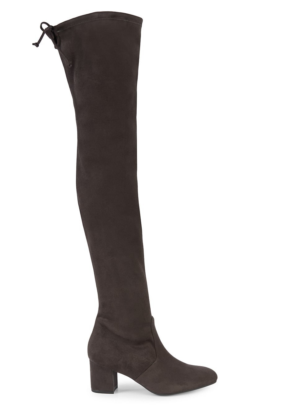 The black boots with drawstring at the top and a block heel