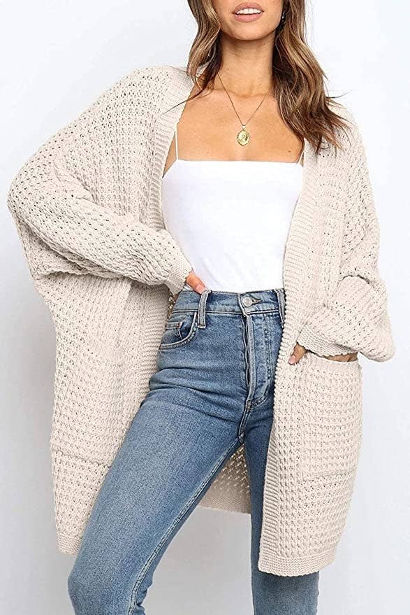 Womens Leopard Long Cardigan Fuzzy Chunky Knit Sweater Casual Pocket Tops Warm Fall Winter Coat