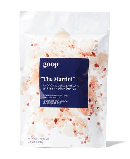 A bag of bath soak called The Martini emotional detox bath salt