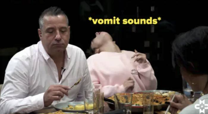 Charli making a vomit sound when the chef gave her food
