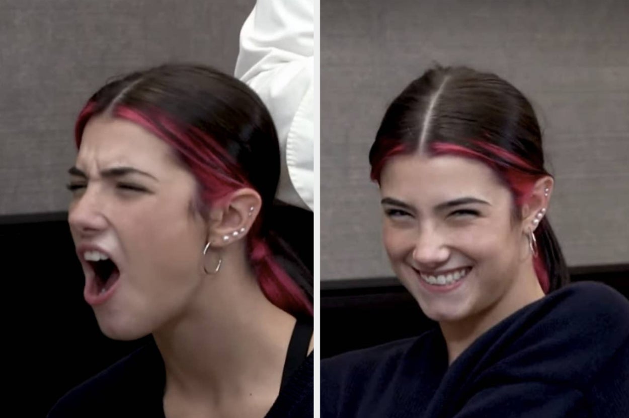 Two stills of Charli in the now infamous video with James Charles