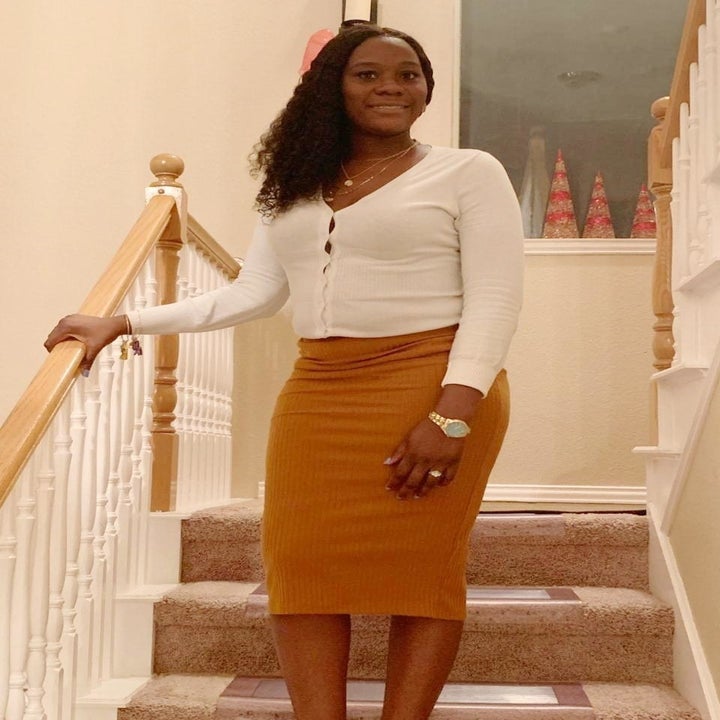 A different reviewer also wearing the skirt